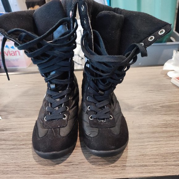 Spring boots lace and zip black with white stripe women's or youths' size 36 - Picture 2 of 10